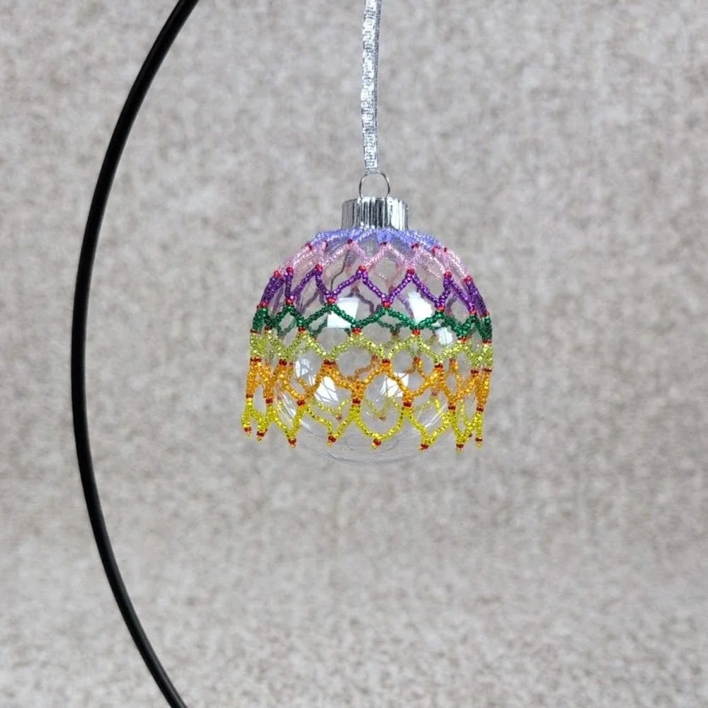 Handmade Rainbow Beaded Clear Ornament‎ Christmas Decor Festive Sparkle Medley